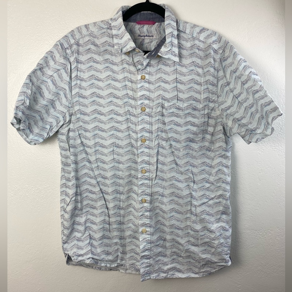 Tommy Bahama Tencel Cotton Button Down Short sleeve Shirt Summer Vacation Medium